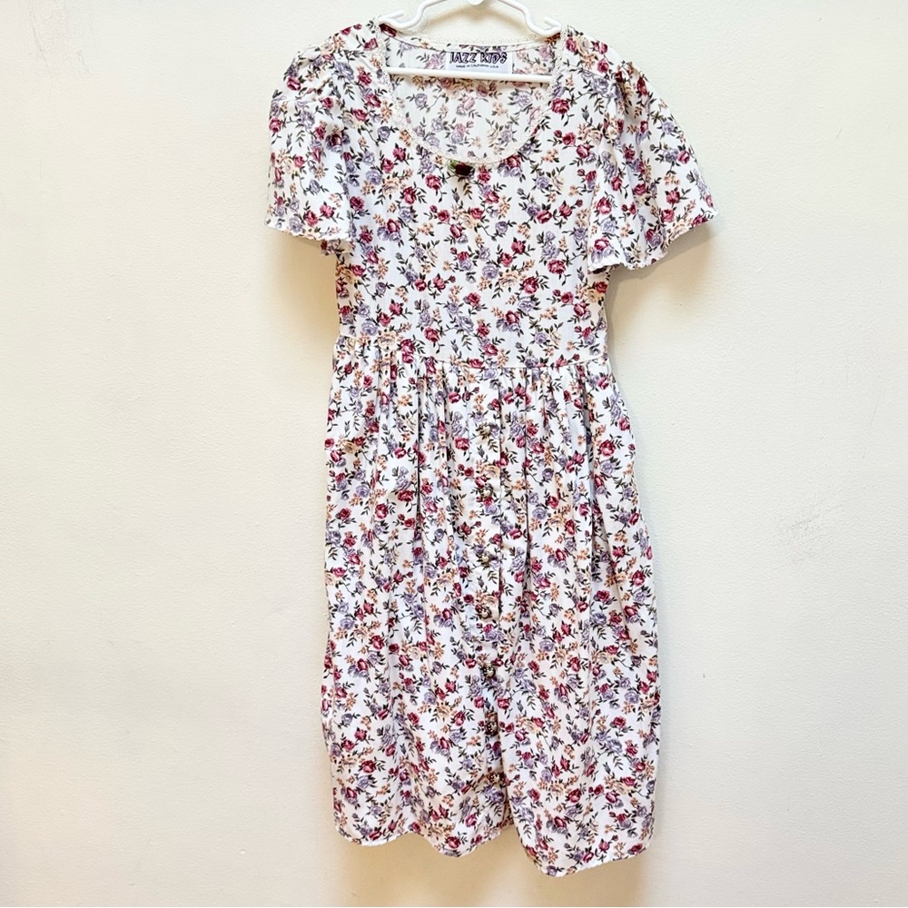 Vintage Jazz Kids 80s Girls Floral Dress